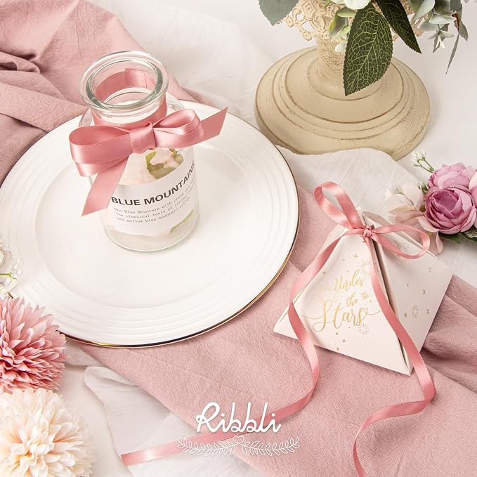 Ribbli Rose Gold Satin Ribbon, Double Faced Satin 1/4 inch x Continuous 50 Yards - Image 3
