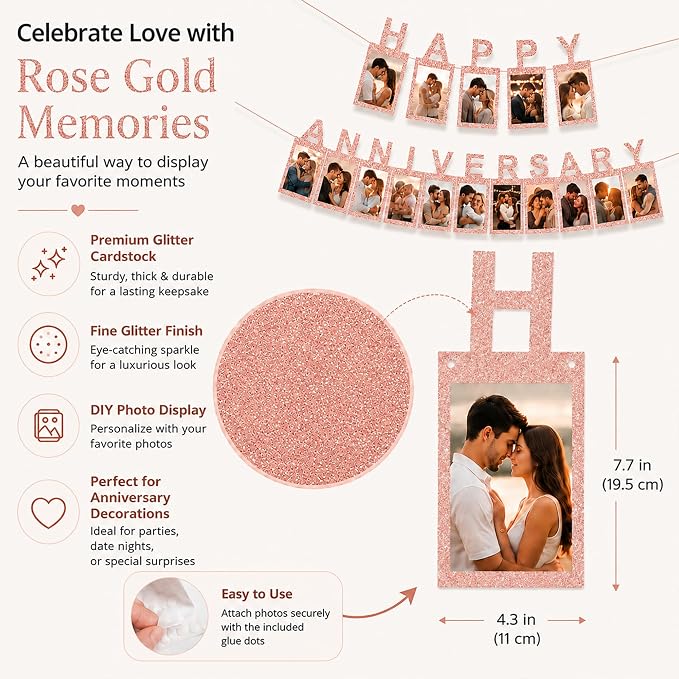 Rose Gold Happy Anniversary Banner - Image 3
