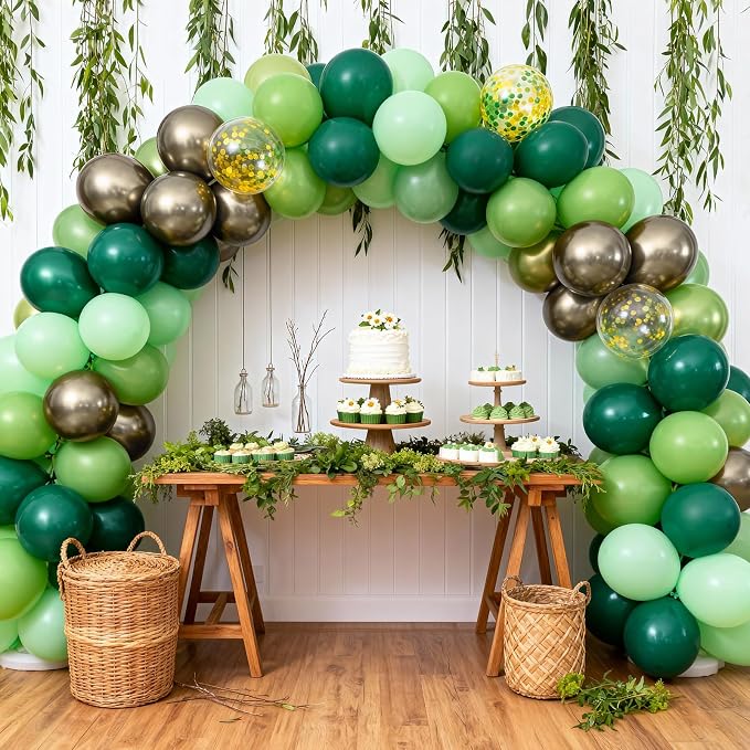 Sage Green and Gold Balloons, 12 Inch Emerald Forest Hunter Dark Green Metallic - Image 8
