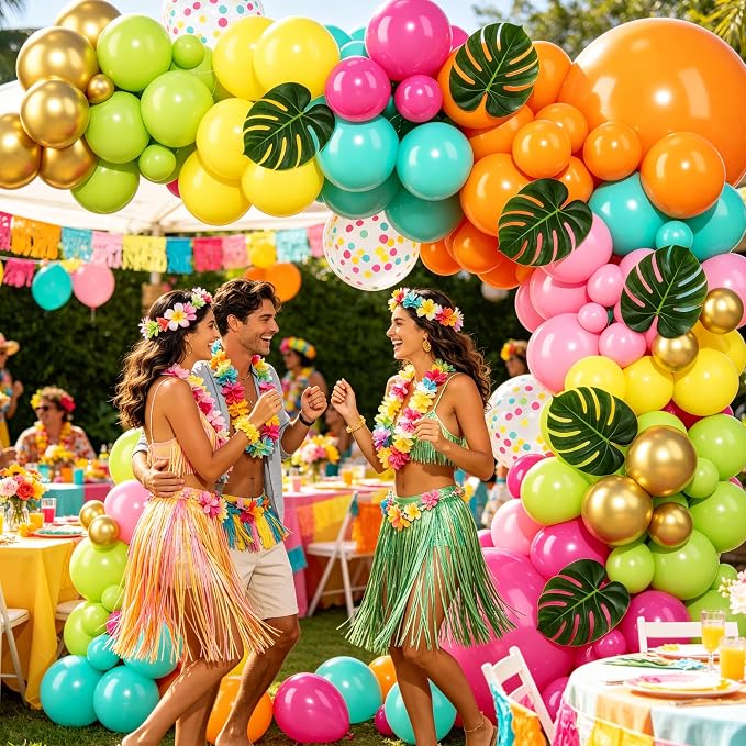 142pcs Summer Hawaiian Tropical Neon Balloon Arch Kit, Palm Leaves | Flamingo - Image 6