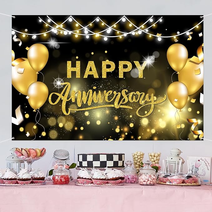 WeBenison Happy Anniversary Backdrop Wedding Anniversary Photography Background - Image 5