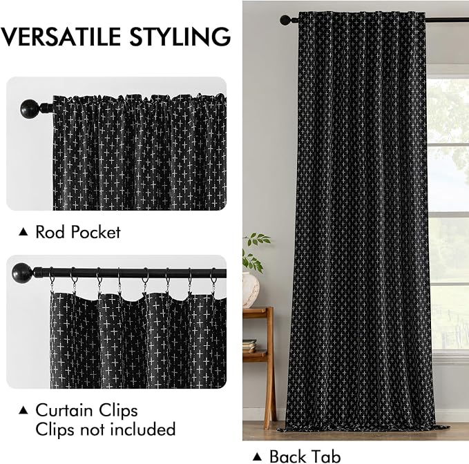 MIULEE Patterned Farmhouse Linen Curtains, Back Tab - Image 3