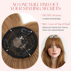 Hairro Mono Hair Toppers with Bangs, 3.4" x 3.4" Mono Base 100% Real Human Hairpieces for Women, 150% Density Clips In Topper for Greyish Thinning Hair, 10 Inch Blondish Brown
