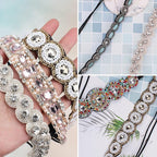 AMCAMI 5Pcs Rhinestone Beaded Headbands for Women Elastic Head Wraps Handmade Crystal Bling Hairbands for Girls Vintage Hair Accessories Party Daily Headwear (C)