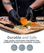 LANON Protection Food Safe Disposable Nitrile Gloves, Latex-Free, Powder-Free, Silicone-Free, Textured Fingertips, Cooking, Black，Large