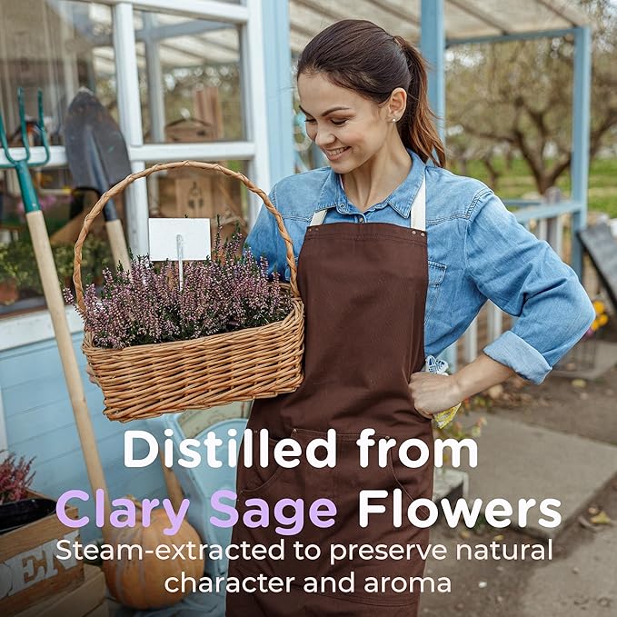 Clary Sage Essential Oil – Pure and Natural Clary Sage Aroma for Diffusers, Aromatherapy, Hair and Scalp Care, Skin Care, Massage Oils, Soap and Candle Making – with Dropper, 4 oz