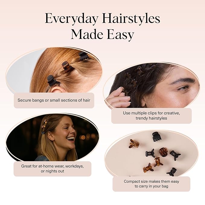 Kitsch Mini Claw Clips for Women - Stylish Small Hair Clips for Kids | Stays In Place Without Pulling or Snagging | Durable & Sturdy Plastic | Ideal Gifts for Women - Tortoise & Black, 16 Pcs