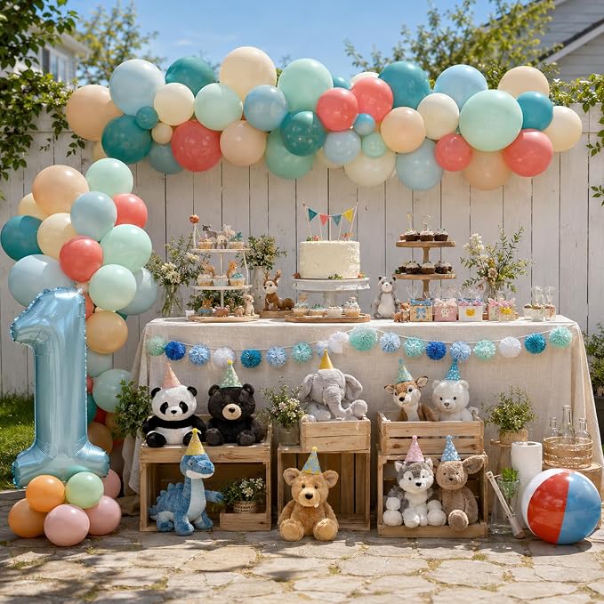 Boho Rainbow Balloons, 12 Inch Retro Colorful Balloons Dusty Blue Sage Green - Image 5