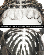 Human Hair Boho Curls Hand-Tied Full Lace Wig - 24" Small Box Braids (79 Braids) Pre-Cut Real Swiss HD Lace, Lightweight, Pre-Plucked, Knotless, Tangle-Free Boho Braided Wig | 1B/27/613