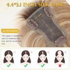Hair Toppers for Women Real Human Hair Toppers for Women with Thinning Hairs Clip in Bangs 10 inch Swiss Base Hairpieces Loss Cover(Medium Brown to Creamy Iced Blone)#4T1016
