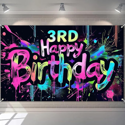HOMETITUTE Neon 3rd Happy Birthday Banner 71x43 Inch Glow Party Decor | Glow in by HOMETITUTE