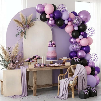 Purple Pink Black Balloons, 12 Inch Pink Black Macaron Dark Metallic Purple - Image 6