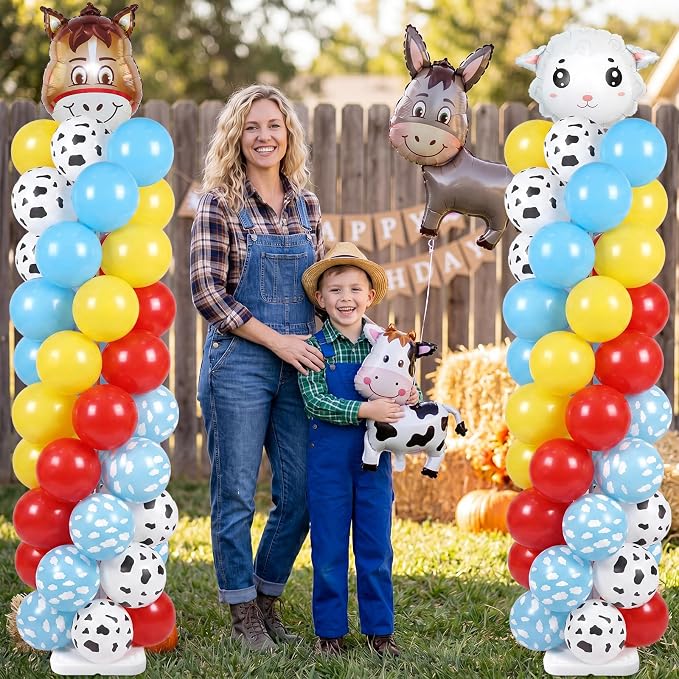 Skylety 2 Sets Cartoon Toy Balloon Column Stand Kit Adjustable Cartoon Farm Red - Image 5