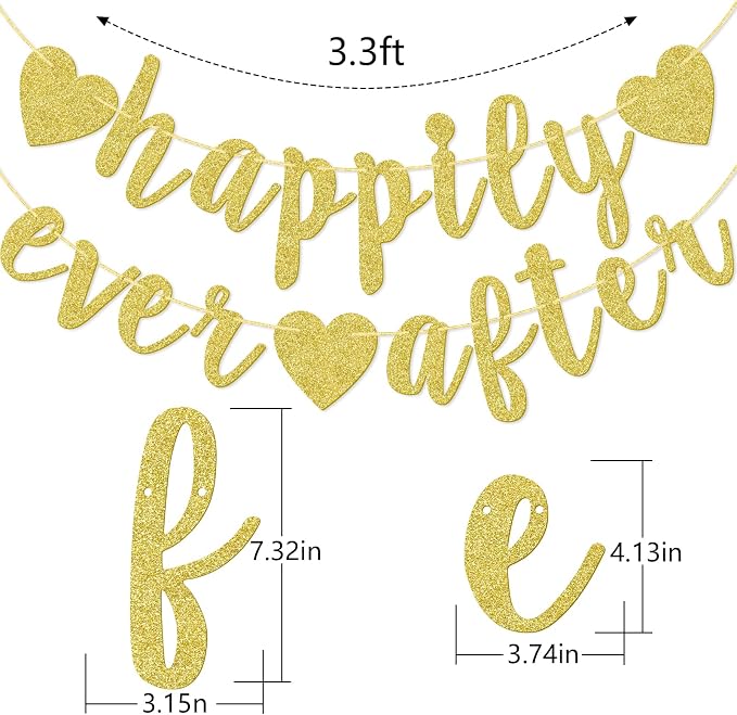 Happily Ever After Banner, Glod Glitter Engagement Decoration - Image 2
