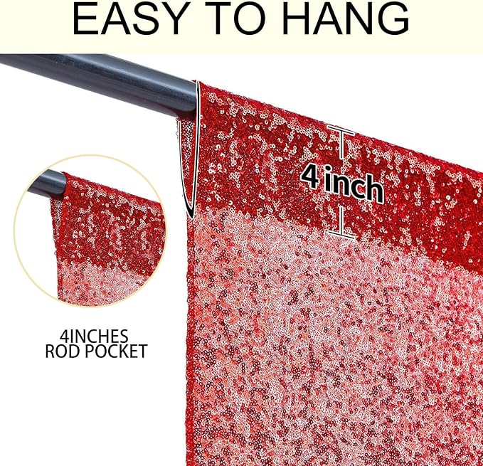 2×8FT-6PCS Red Sequin Backdrop Curtains Panels, Photography Backdrop Glitter - Image 2