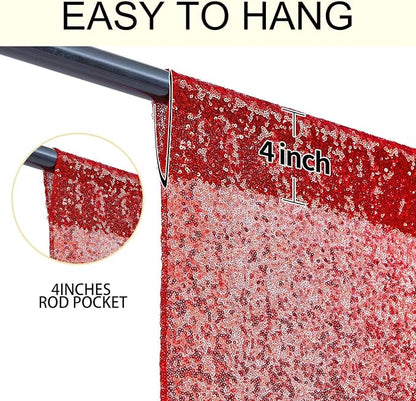 2×8FT-6PCS Red Sequin Backdrop Curtains Panels, Photography Backdrop Glitter - Image 2