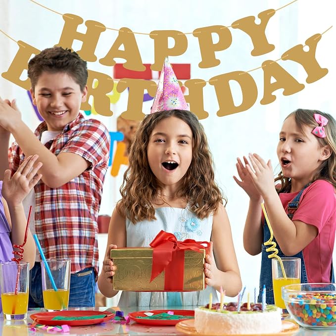 Gold Happy Birthday Banner Birthday Sign Backdrop Party Supplies - Image 4