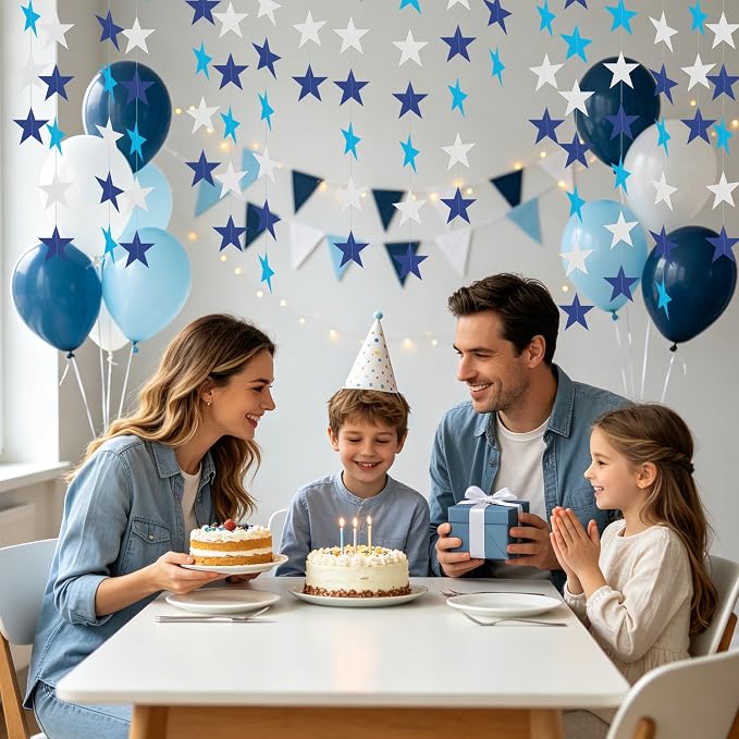 BEISHIDA 6Pcs Navy Blue and White Star Garland Decor Twinkle Paper Star - Image 5