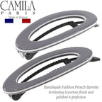 Camila Paris CP3368 French Hair Barrette Clip for Women, Handmade, Gray White, Side Slide-in Metal-Free Closure Strong Hold Grip Hair Clips for Girls, No Slip Durable Hair Accessories, Made in France