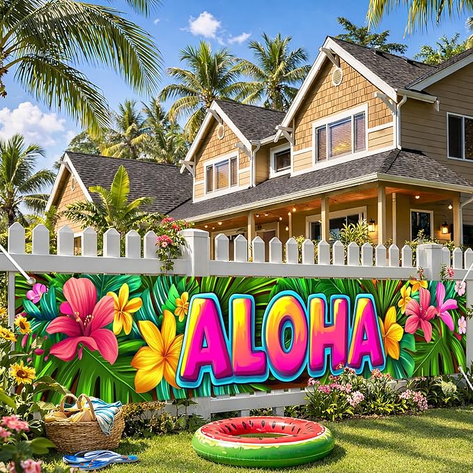 HOMETITUTE Luau Party Decorations Aloha Hawaiian Fence Banner 79 x 18 inch | - Image 3