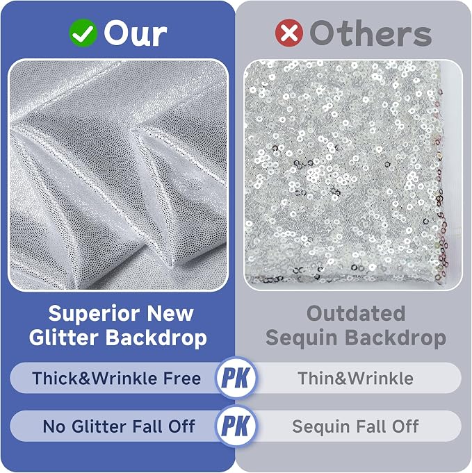 10ftx10ft Sequin Silver Backdrop Curtain Panels - Image 2