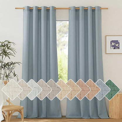 NICETOWN Stone Blue Linen Blend Textured Living Room Curtains, Grommet Top by NICETOWN
