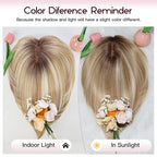 EMMOR 12 Inch Human Hair Topper for Women - Real Hair Topper with Bangs & 6.5" × 6.5" Larger Base, Natural Thin Hair Solution for Women(Ombre Blonde & Brown Highlight)