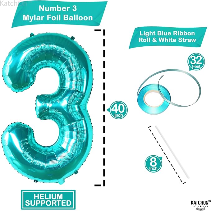 KatchOn Foil Teal Number 3 Balloon - Image 4