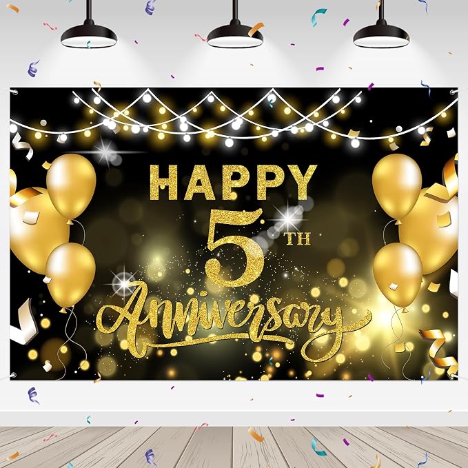 WeBenison Happy 5th Anniversary Backdrop 5th Wedding Anniversary Photography by WeBenison