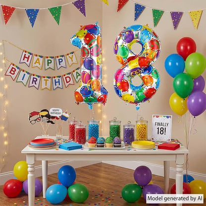 40 Inch Rainbow Balloon Number 18 Balloons, 18th Birthday Party Supplies | - Image 7