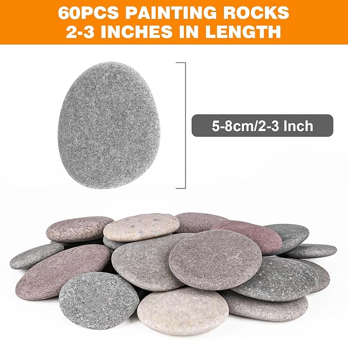 River Rocks for Painting 60 Pcs Large 2-3 Inch Flat Smooth Painting Stones - Image 2