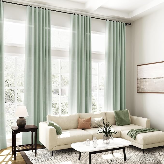 Aqua Green Linen Curtains 102 Inches Long Rod Pocket Back Tab Drapes 2 Panels - Image 7
