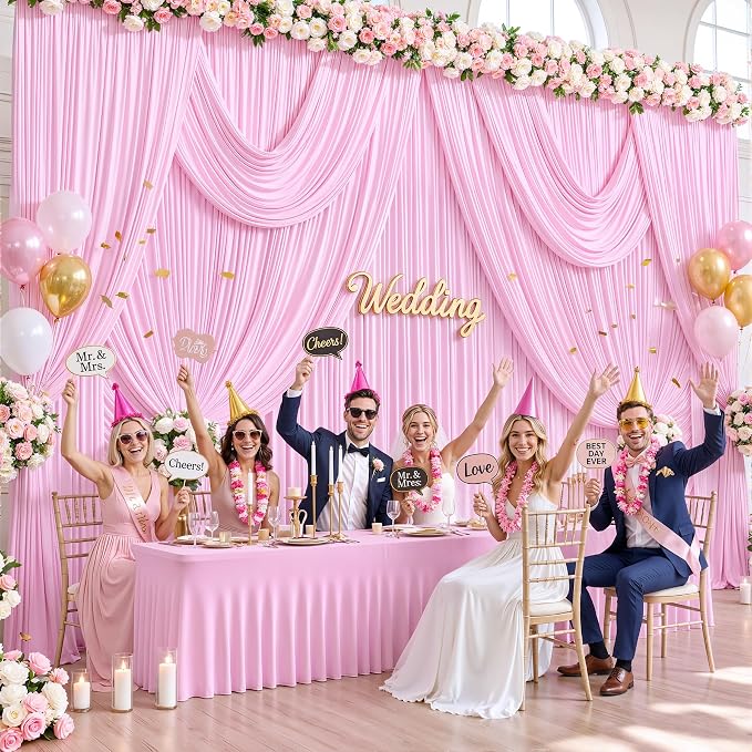 8 Panels Pink Backdrop Curtains - Image 2
