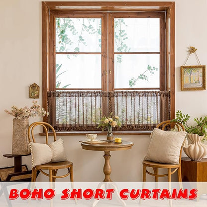 Sutuo Home Dark Coffee Boho Short Curtains Valance - Image 2