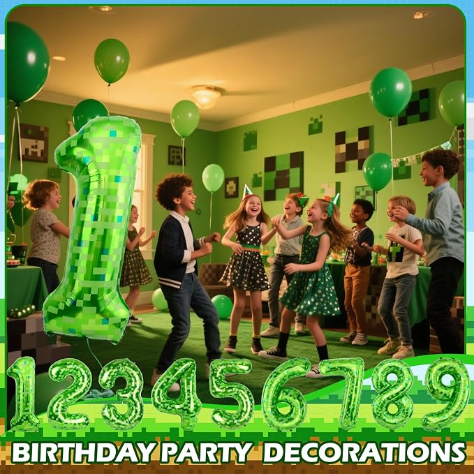 40 Inch Giant Green Pixel Miner Theme Number Balloons 40 Inch Foil Party - Image 6