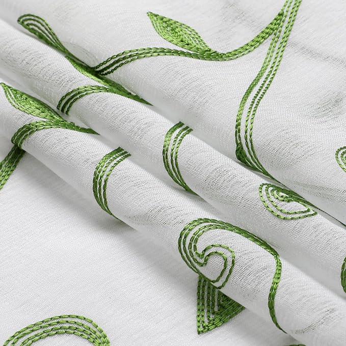 Kitchen Sheer Cafe Curtains Embroidered Leaves Green 54Wx16L | Light Filtering - Image 5