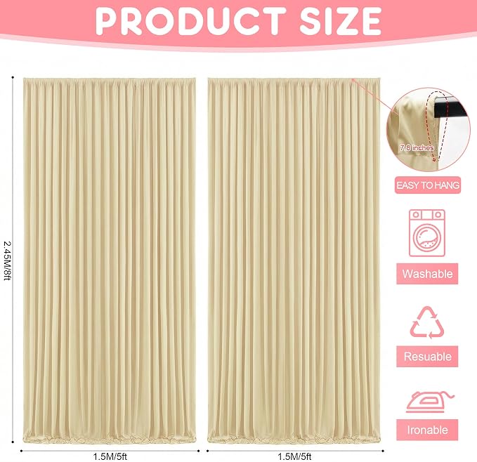 Asee'm Beige Backdrop Curtains Drapes - Image 2