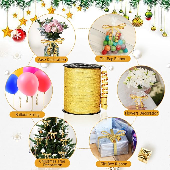 500 Yards Gold Ribbon Curling Glitter, Balloon String, Shiny Metallic Curly Roll - Image 4