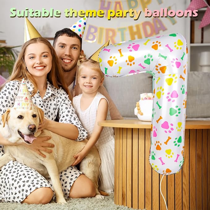 40 Inch Multi-color Dog Paw Balloons, Numeral 7 Birthday Balloons - Image 3