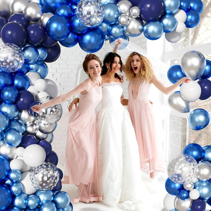 156Pcs Blue Silver Balloons Garland Arch Kit Different Size | Navy Royal - Image 4