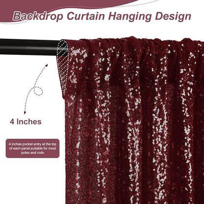 Burgundy Sequin Backdrop 4 Pcs 2ftx8ft Glitter Backdrop Curtains Birthday Party - Image 4