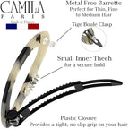 Camila Paris CP1992/2 French Hair Barrette Clip for Women, Handmade, Side Slide-in Metal-Free Closure, Strong Hold Grip Hair Clips for Girls, No Slip Durable Styling Hair Accessories, Made in France