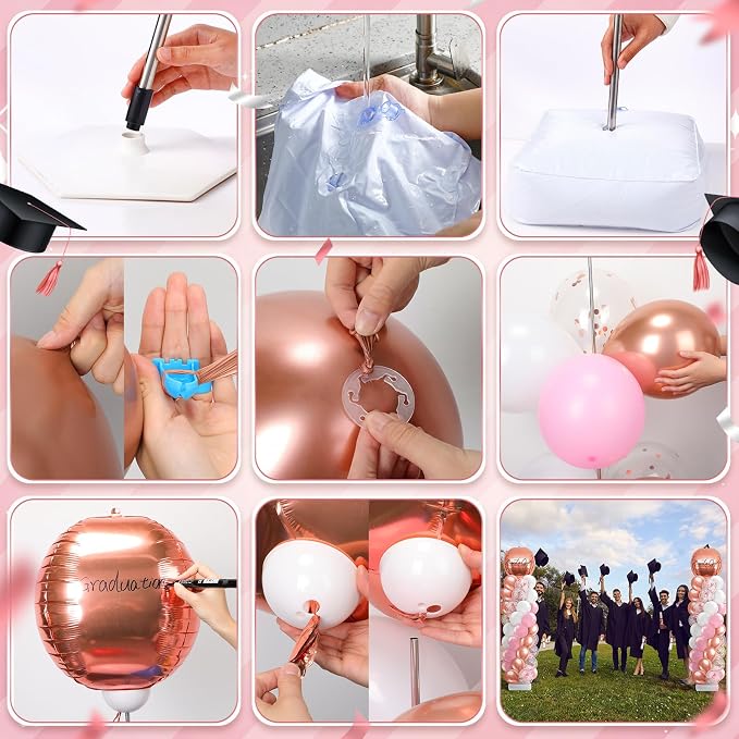 2 Sets Pink Rose Gold Balloon Column Stand Kit, Adjustable Floor Balloon Arch - Image 5