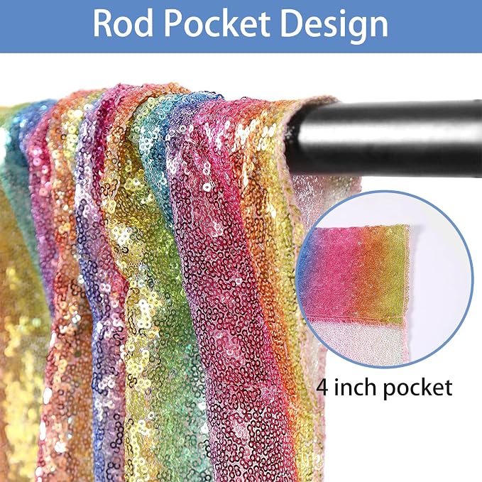 Hahuho Rainbow Sequin Backdrop Curtain, Party Decoration（1 Panels, 4FT x 8FT - Image 3