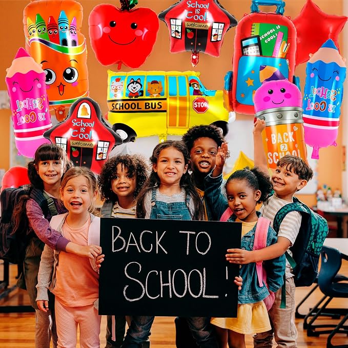 21 Pcs Large Back to School Balloons, Colorful Pencil Crayon Schoolbag Star Bus - Image 4