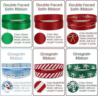 Christmas Ribbon 3/8 inch Thin Holiday Ribbon Set in Red, Xmas Wreath Decor - Image 4