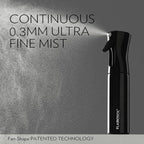 FLAIROSOL Spray Bottle for Hair, Continuous Spray Bottle with 0.3MM Ultra Fine Mist, Water Mister for Hairstyling, Cleaning, Plants, Pets, 10.1oz/300ml, Black Bottle, White Print