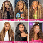 30 Inch Highlight Ombre Deep Wave Lace Front Wig Human Hair Honey Blonde 13x6 HD Lace Frontal Wigs 200 Density 4/27 Curly Wigs Human Hair for Women