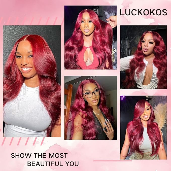 26 Inch 99j Burgundy Lace Front Wigs Human Hair 13x6 HD Transparent Burgundy Wig Human Hair 200 Density Pre Plucked Glueless Frontal Wigs Human Hair for Black Women