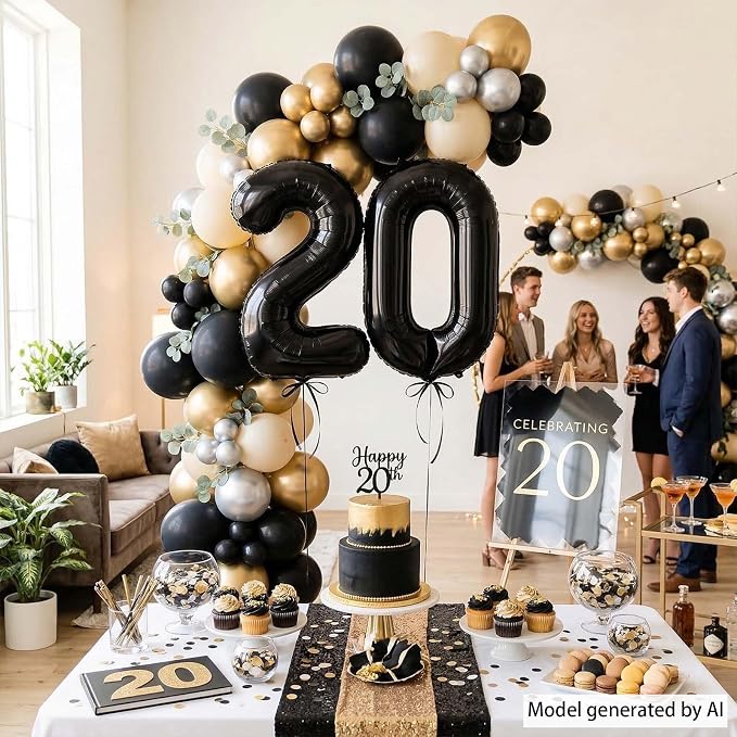 Black Number 20 Balloon 40 Inch, Foil Numeral - Image 2